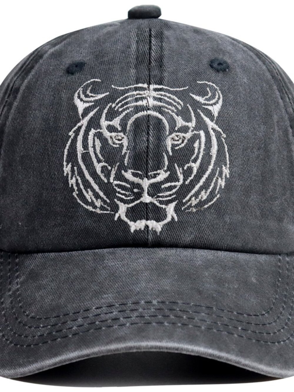 Embroidered Funny Tiger Head Hat, Distressed Cotton Washed Baseball Cap for Jung